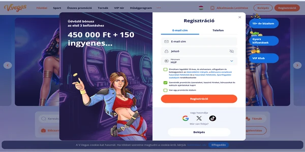V.Vegas Casino registrácia na mobile